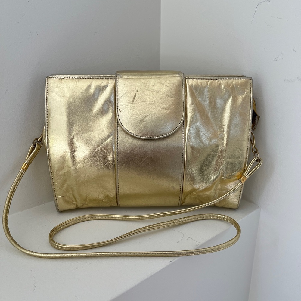 VINTAGE Mastercraft Gold Metallic Leather Crossbody Bag Made Canada 70's 80's
